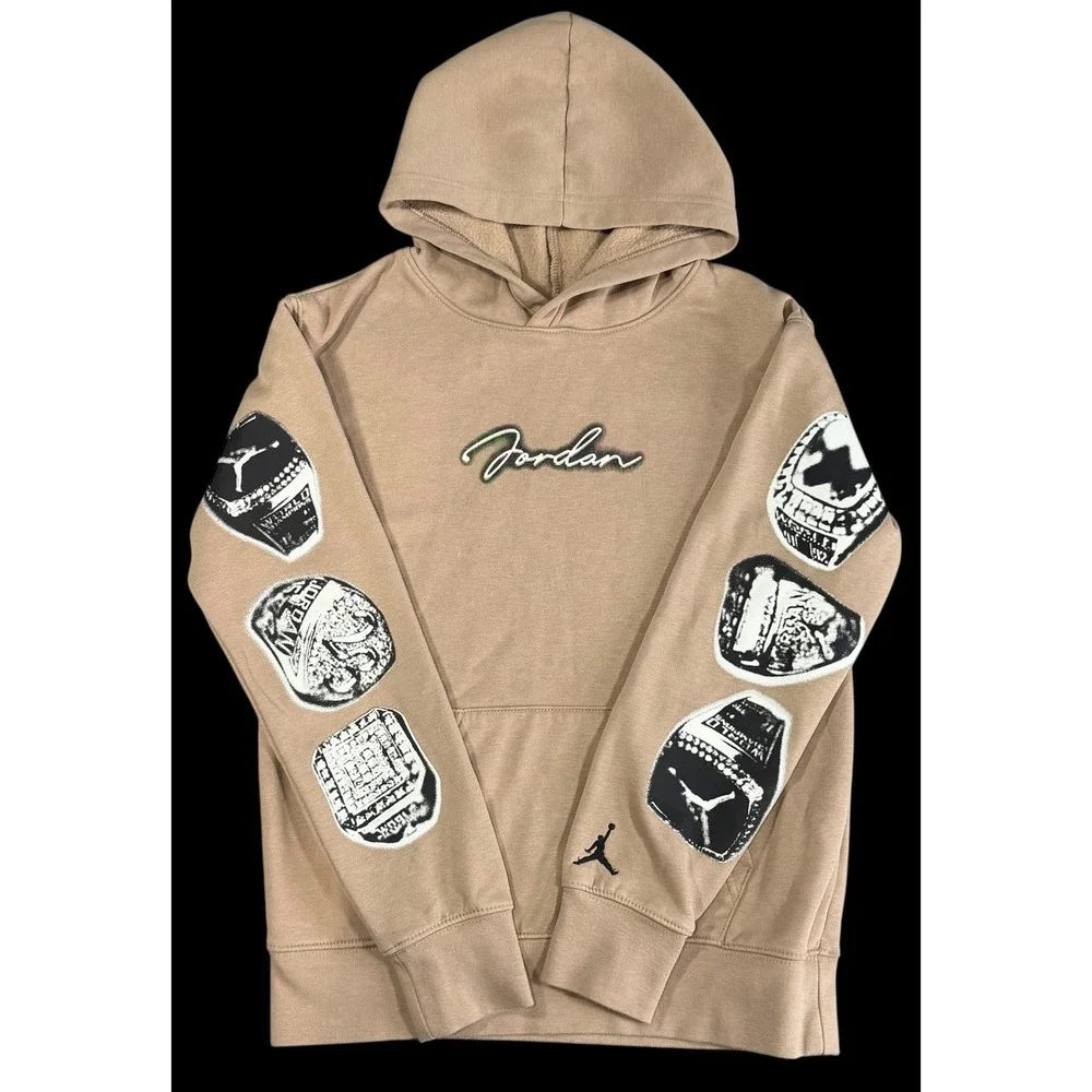 Michael Jordan Boys Sweatshirt Nike Air Tan Beige 6 Rings MVP Hoodie Pullover